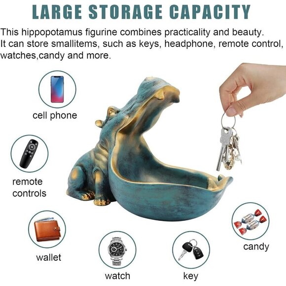 Hippo Statue Home Resin Hippopotamus Figurine Fun Candy Dish Sundries Container - Picture 7 of 12